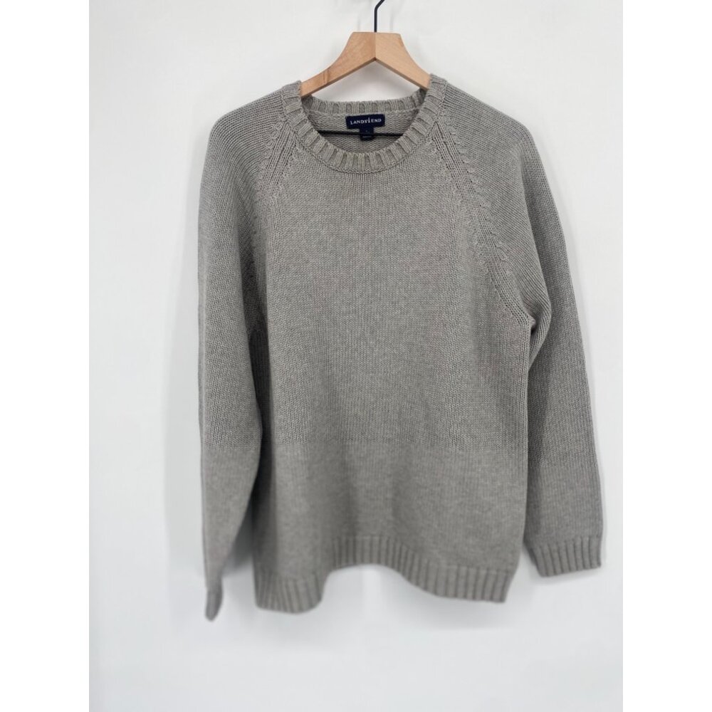 LAND'S END GRAY CHUNKY KNIT PULLOVER SWEATER SIZE LARGE 42-44 BAUMWOLLE